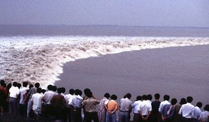 The Qiantang tidal river bore from the left bank